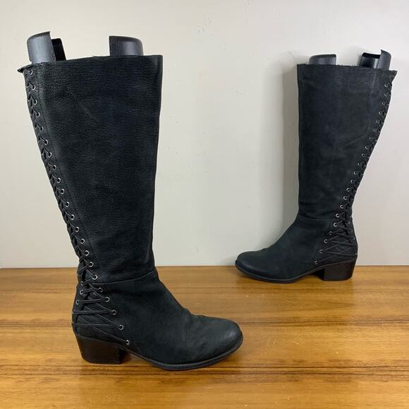 Vince Camuto Black Pebble Leather Corset Laced Boot Size 6.5 - Picture 1 of 9